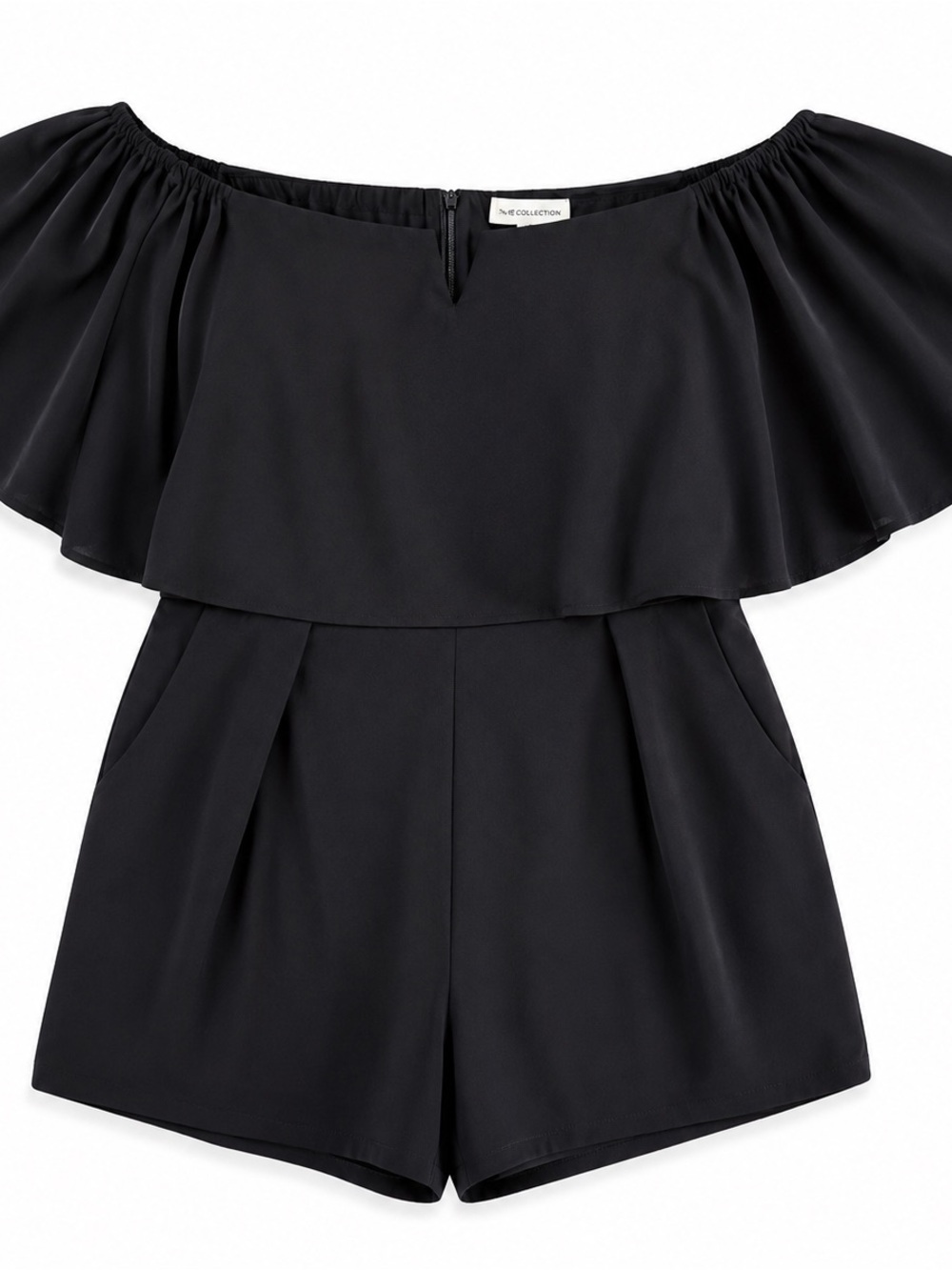 eesome Black Off-Shoulder Romper with Flounce Bodice - Picture 3 of 8